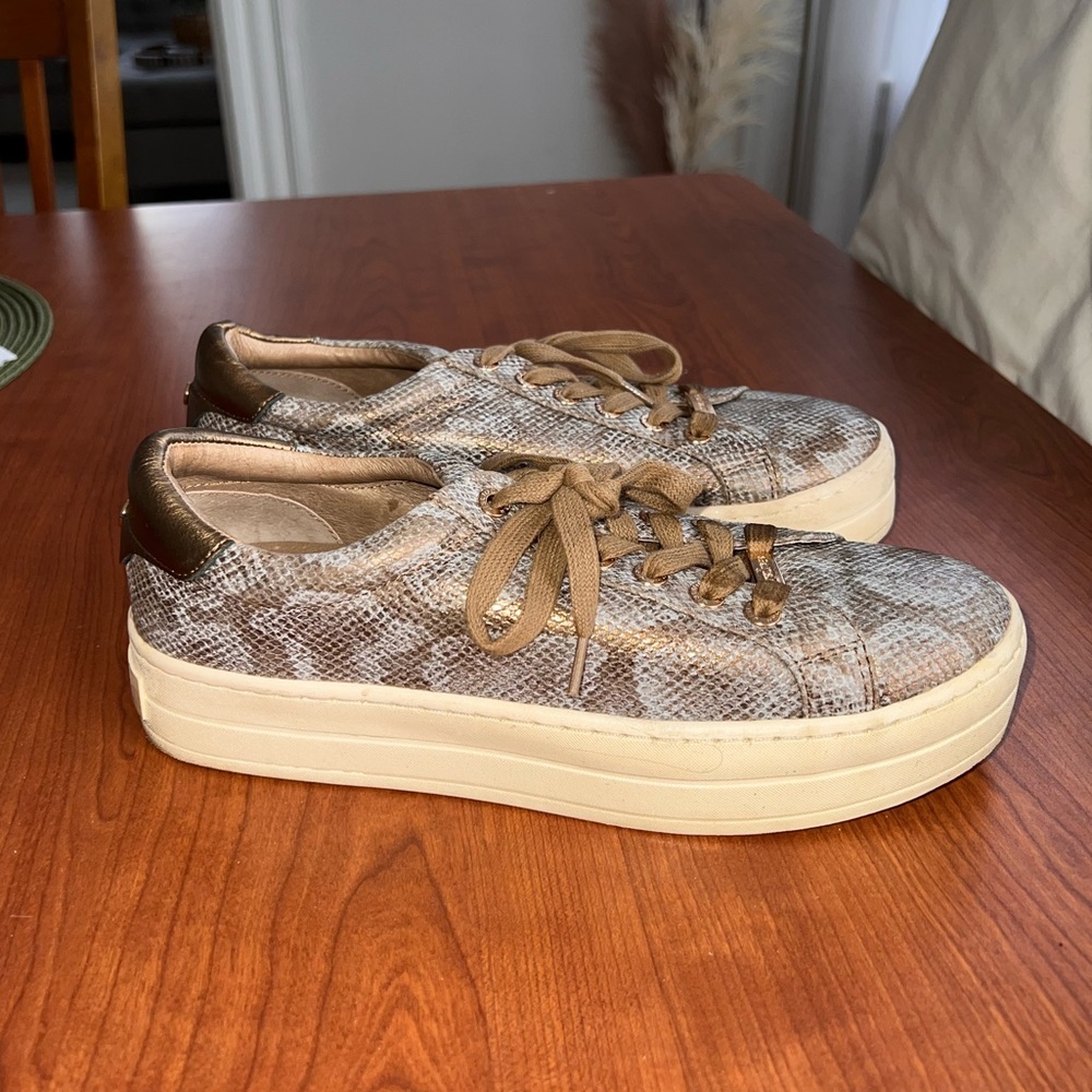Platform snakeskin metallic J slides sneakers